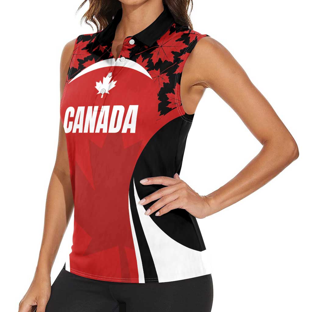 Custom Canada Pacific Rugby 2024 Women Sleeveless Polo Shirt Maple Pattern Jersey - Wonder Print Shop