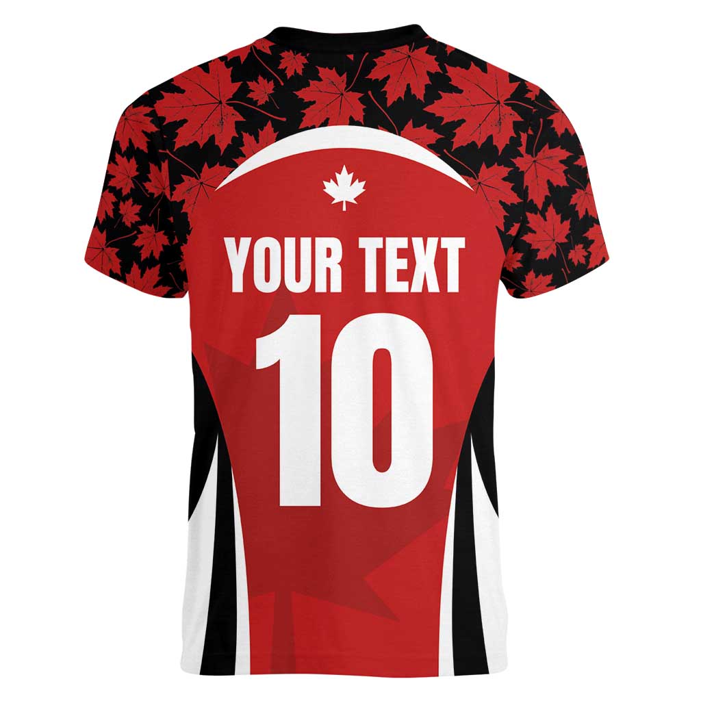 Custom Canada Pacific Rugby 2024 Women V-Neck T-Shirt Maple Pattern Jersey - Wonder Print Shop