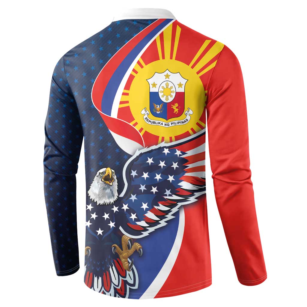 Filipino American History Month Button Sweatshirt USA Eagle and Philippines Sun Symbol with National Flag - Wonder Print Shop