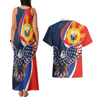 Filipino American History Month Couples Matching Tank Maxi Dress and Hawaiian Shirt USA Eagle and Philippines Sun Symbol with National Flag - Wonder Print Shop