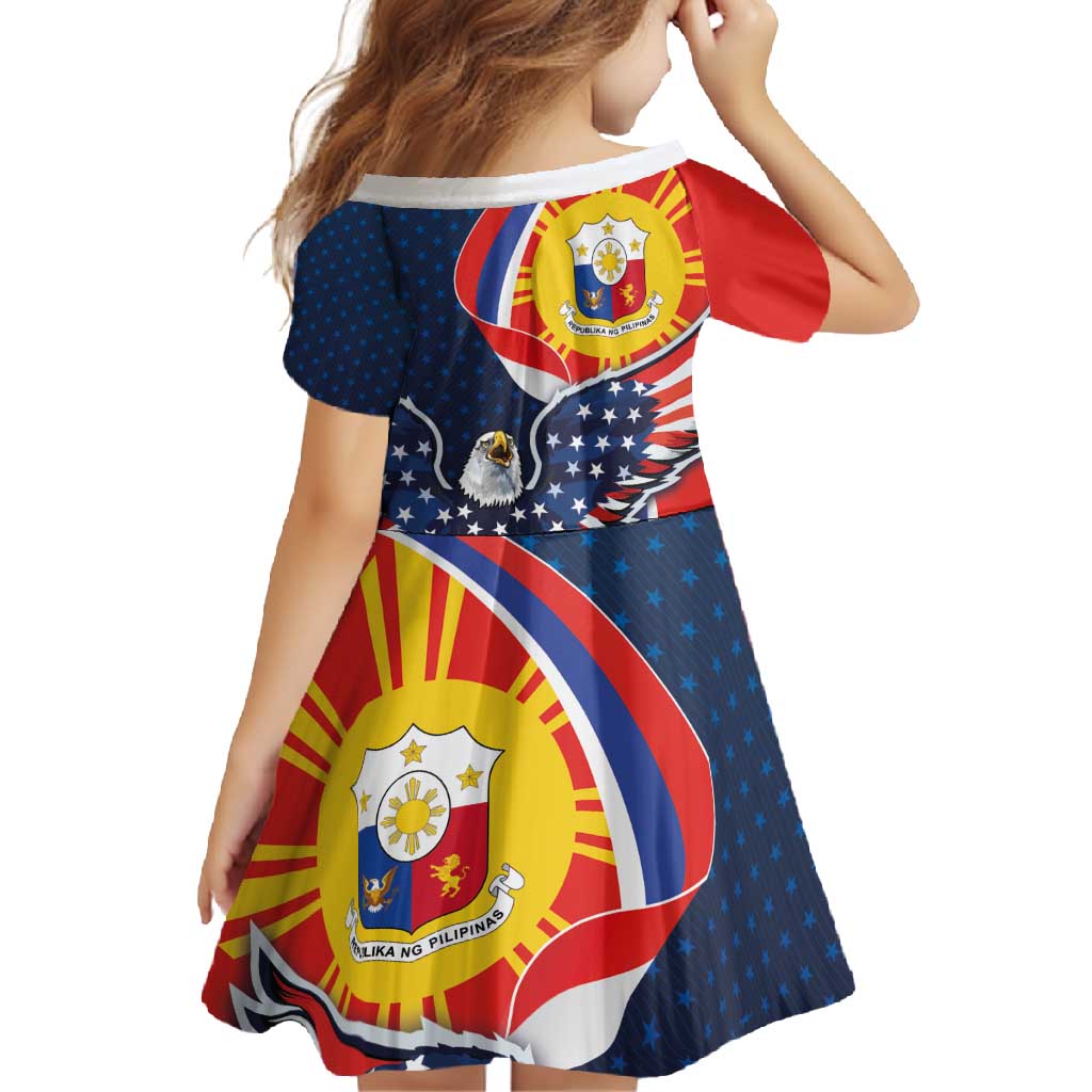 Filipino American History Month Family Matching Long Sleeve Bodycon Dress and Hawaiian Shirt USA Eagle and Philippines Sun Symbol with National Flag - Wonder Print Shop