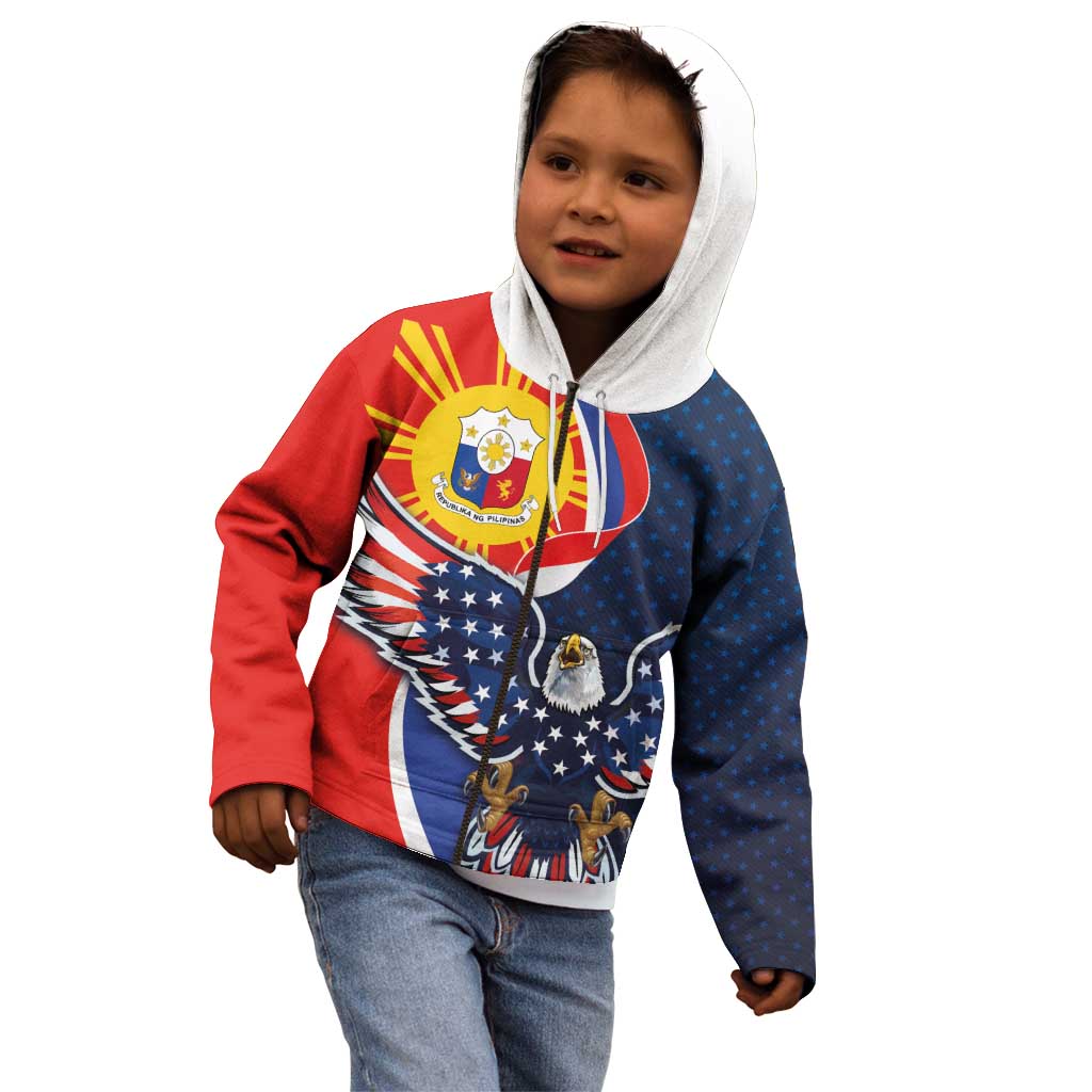 Filipino American History Month Kid Hoodie USA Eagle and Philippines Sun Symbol with National Flag - Wonder Print Shop