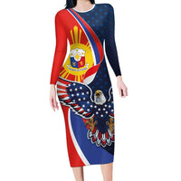 Filipino American History Month Long Sleeve Bodycon Dress USA Eagle and Philippines Sun Symbol with National Flag - Wonder Print Shop