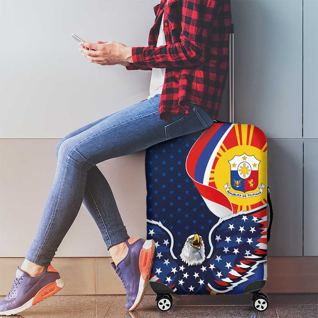 Filipino American History Month Luggage Cover USA Eagle and Philippines Sun Symbol with National Flag - Wonder Print Shop