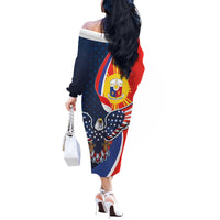 Filipino American History Month Off The Shoulder Long Sleeve Dress USA Eagle and Philippines Sun Symbol with National Flag - Wonder Print Shop