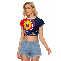 Filipino American History Month Raglan Cropped T Shirt USA Eagle and Philippines Sun Symbol with National Flag - Wonder Print Shop