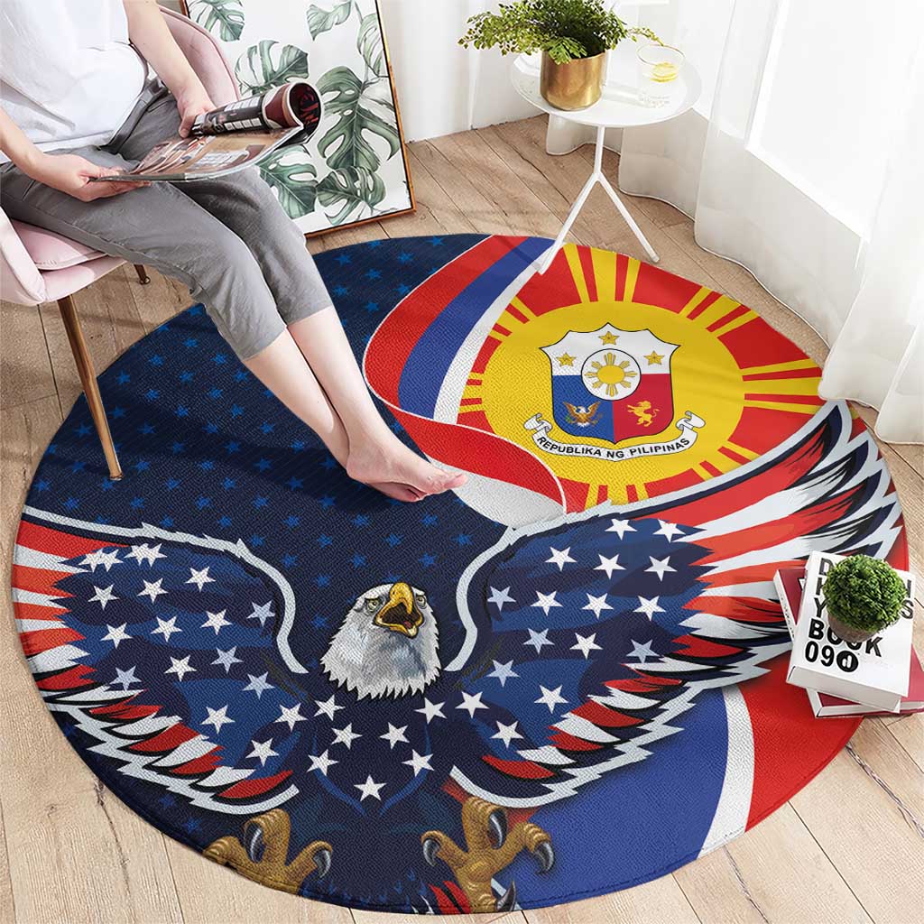 Filipino American History Month Round Carpet USA Eagle and Philippines Sun Symbol with National Flag