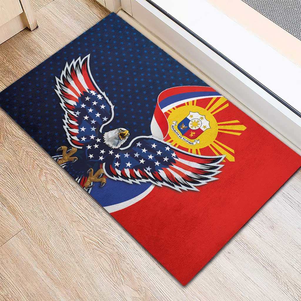 Filipino American History Month Rubber Doormat USA Eagle and Philippines Sun Symbol with National Flag - Wonder Print Shop