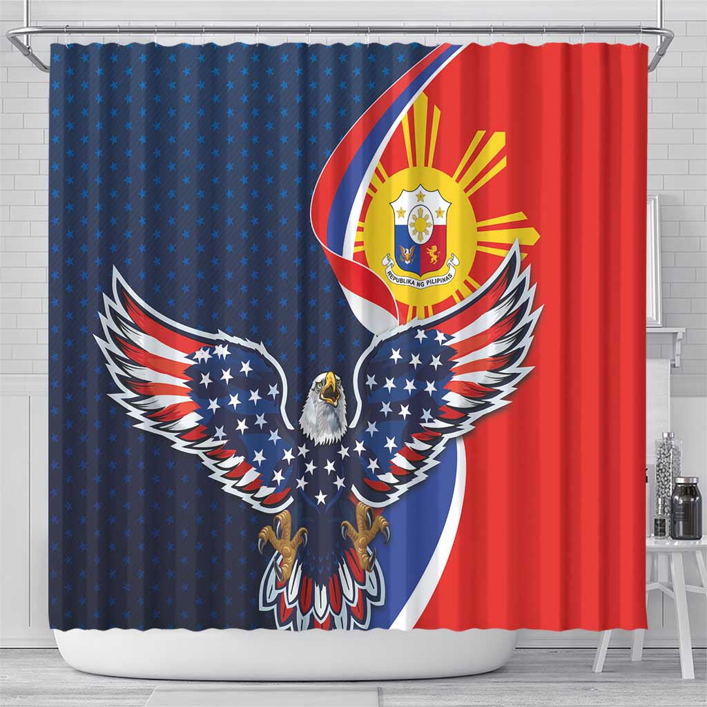 Filipino American History Month Shower Curtain USA Eagle and Philippines Sun Symbol with National Flag