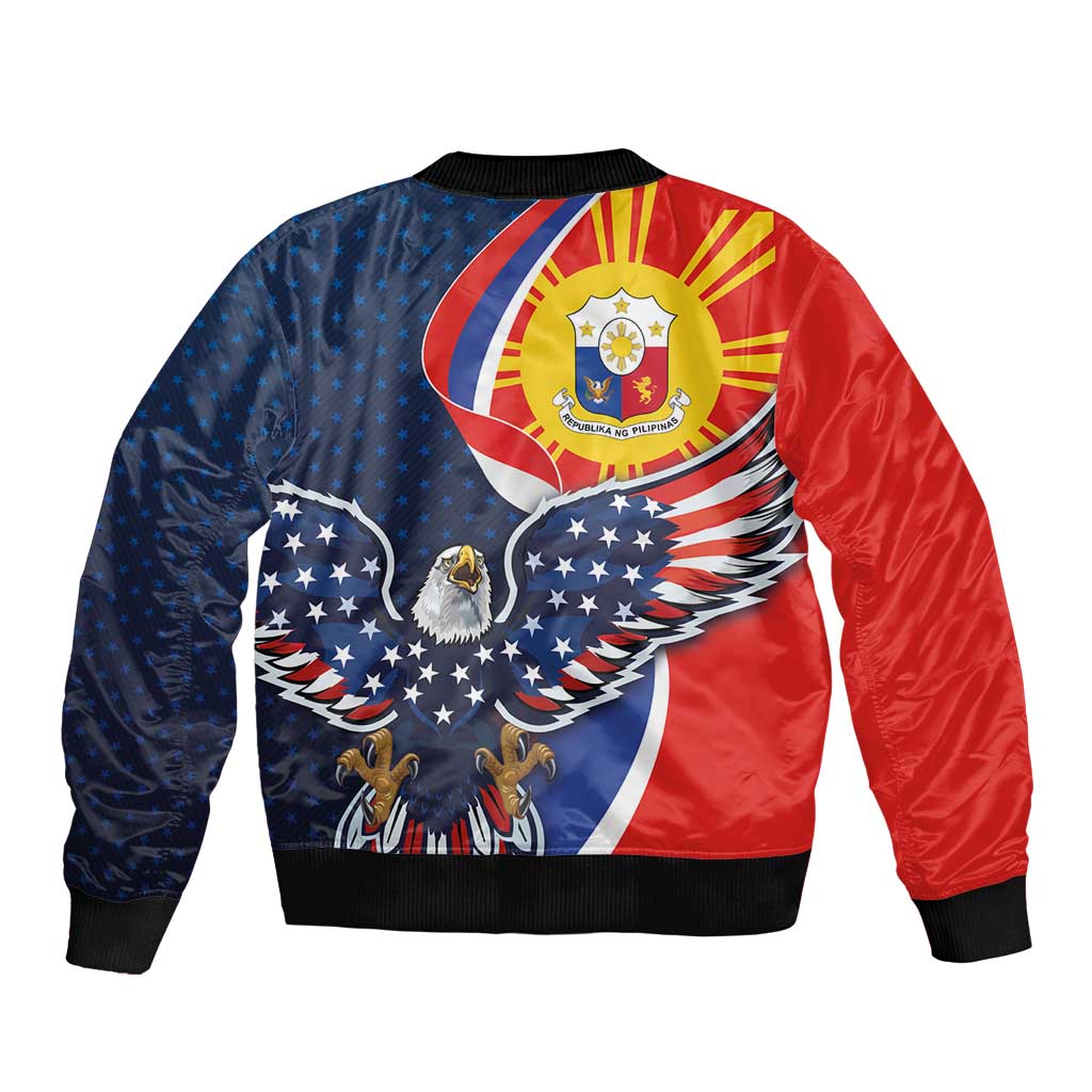 Filipino American History Month Sleeve Zip Bomber Jacket USA Eagle and Philippines Sun Symbol with National Flag - Wonder Print Shop