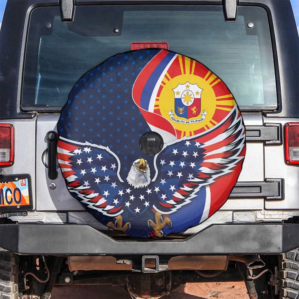 Filipino American History Month Spare Tire Cover USA Eagle and Philippines Sun Symbol with National Flag - Wonder Print Shop