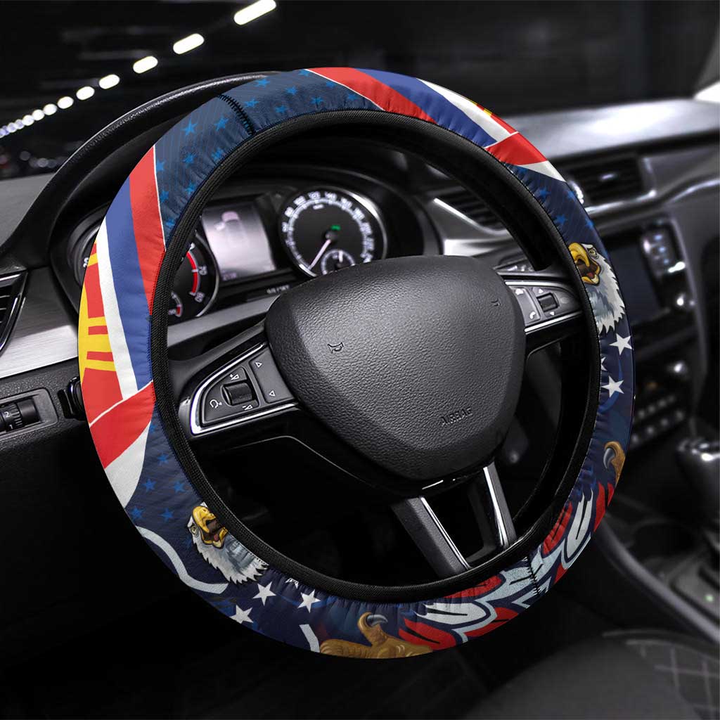 Filipino American History Month Steering Wheel Cover USA Eagle and Philippines Sun Symbol with National Flag - Wonder Print Shop