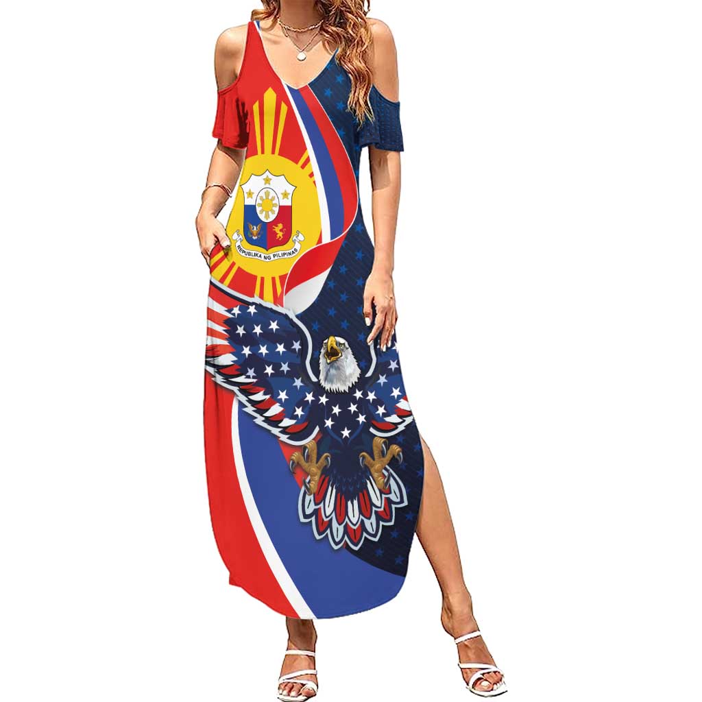 Filipino American History Month Summer Maxi Dress USA Eagle and Philippines Sun Symbol with National Flag - Wonder Print Shop
