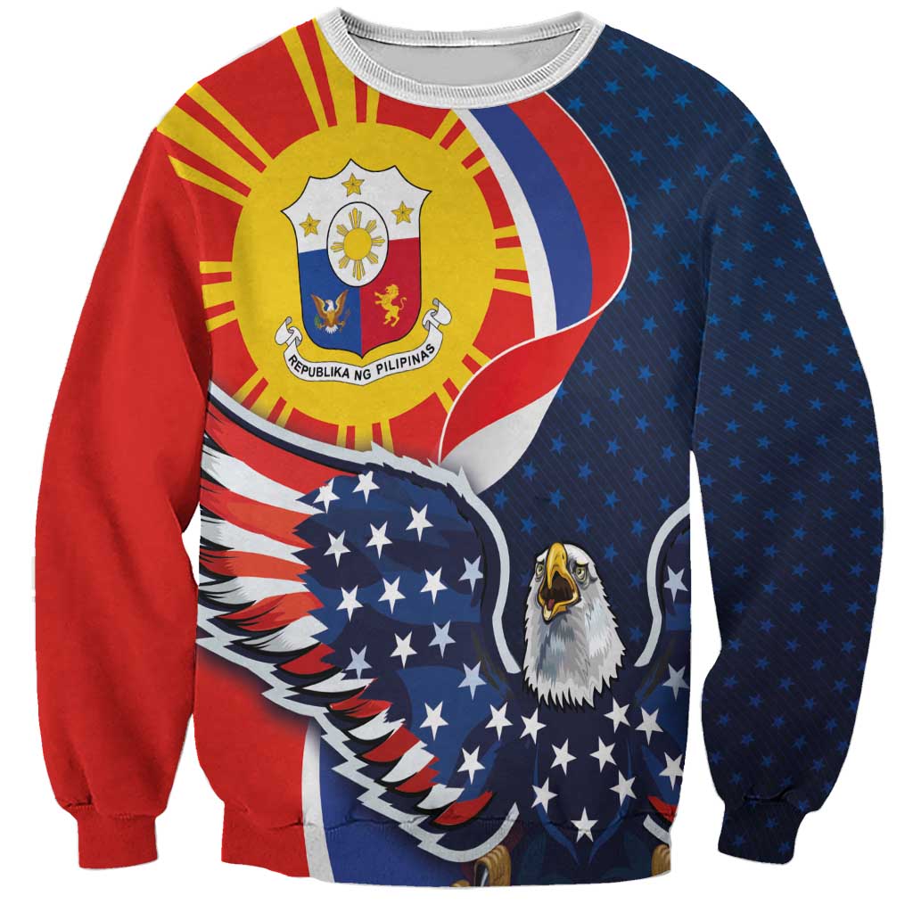 Filipino American History Month Sweatshirt USA Eagle and Philippines Sun Symbol with National Flag - Wonder Print Shop