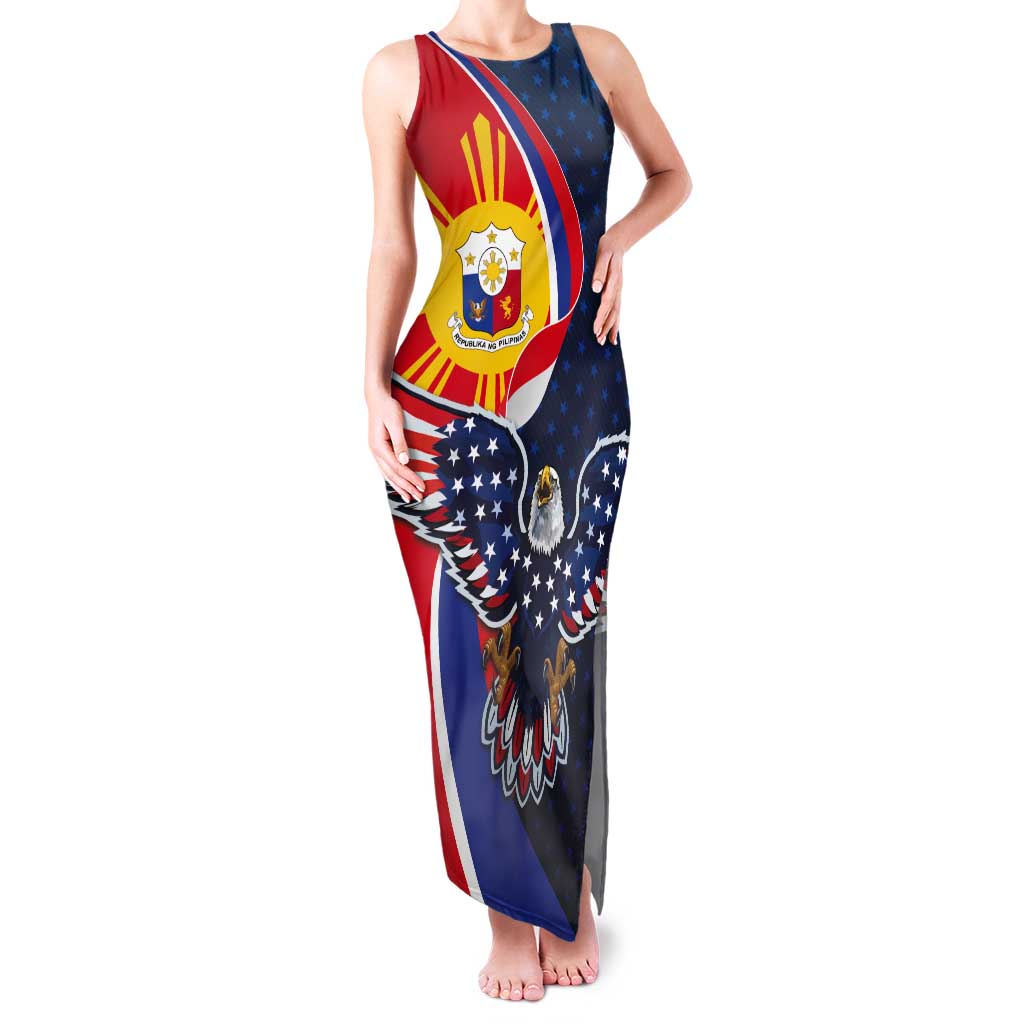 Filipino American History Month Tank Maxi Dress USA Eagle and Philippines Sun Symbol with National Flag - Wonder Print Shop