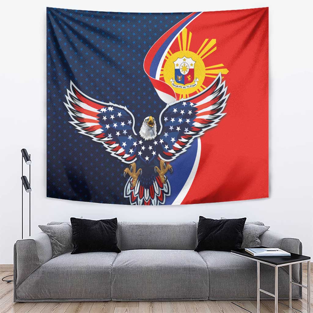 Filipino American History Month Tapestry USA Eagle and Philippines Sun Symbol with National Flag - Wonder Print Shop