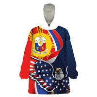 Filipino American History Month Wearable Blanket Hoodie USA Eagle and Philippines Sun Symbol with National Flag - Wonder Print Shop