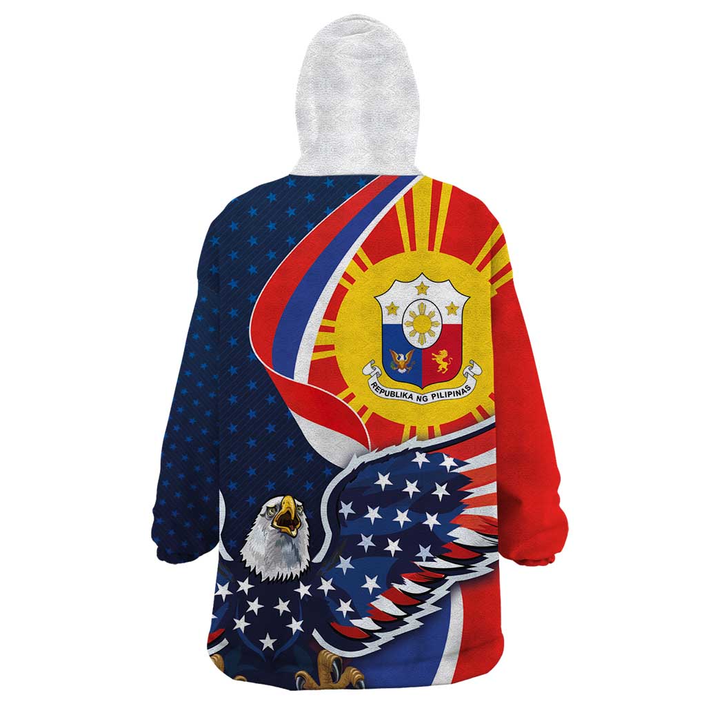 Filipino American History Month Wearable Blanket Hoodie USA Eagle and Philippines Sun Symbol with National Flag - Wonder Print Shop