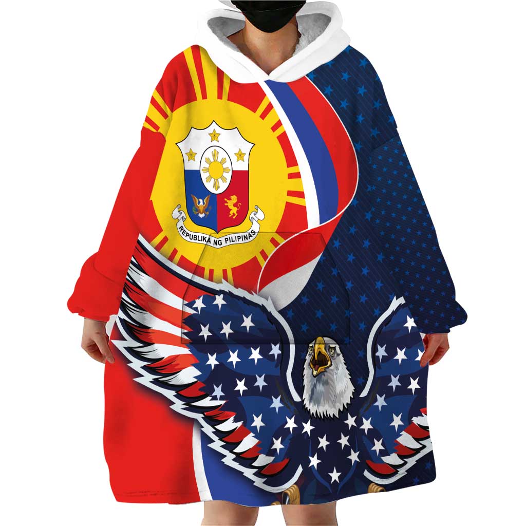 Filipino American History Month Wearable Blanket Hoodie USA Eagle and Philippines Sun Symbol with National Flag - Wonder Print Shop