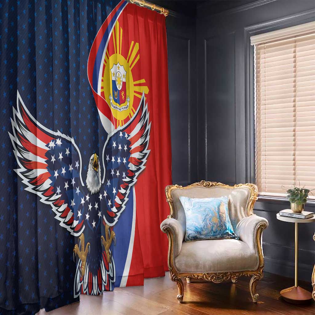 Filipino American History Month Window Curtain USA Eagle and Philippines Sun Symbol with National Flag - Wonder Print Shop