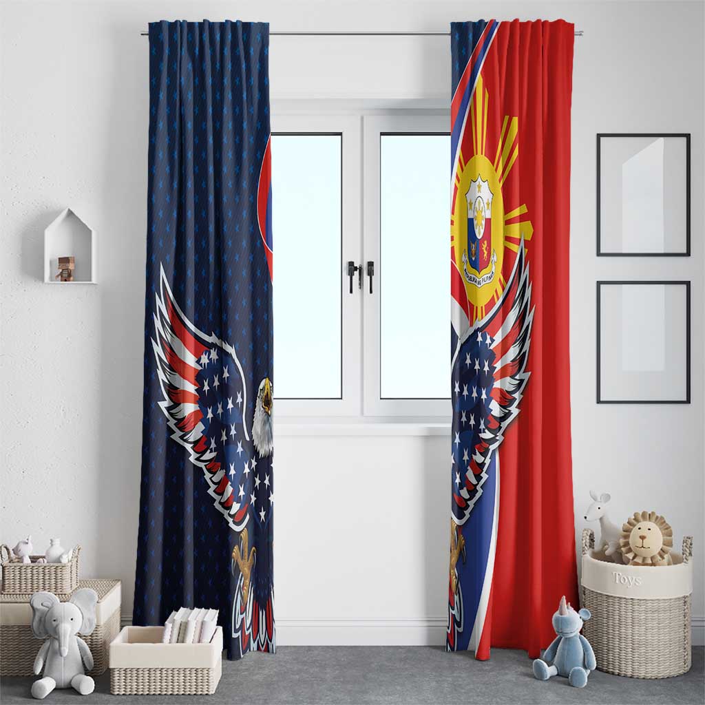 Filipino American History Month Window Curtain USA Eagle and Philippines Sun Symbol with National Flag - Wonder Print Shop