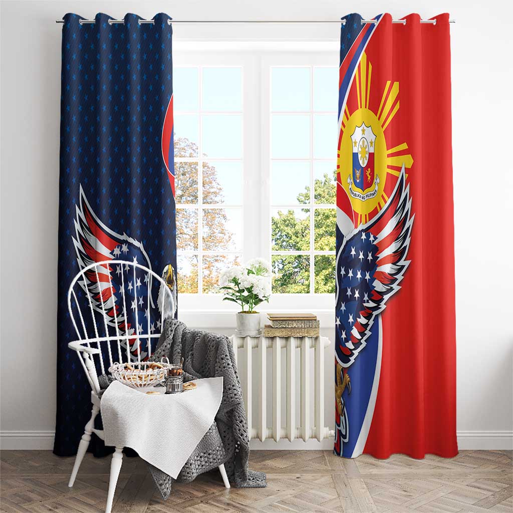 Filipino American History Month Window Curtain USA Eagle and Philippines Sun Symbol with National Flag - Wonder Print Shop