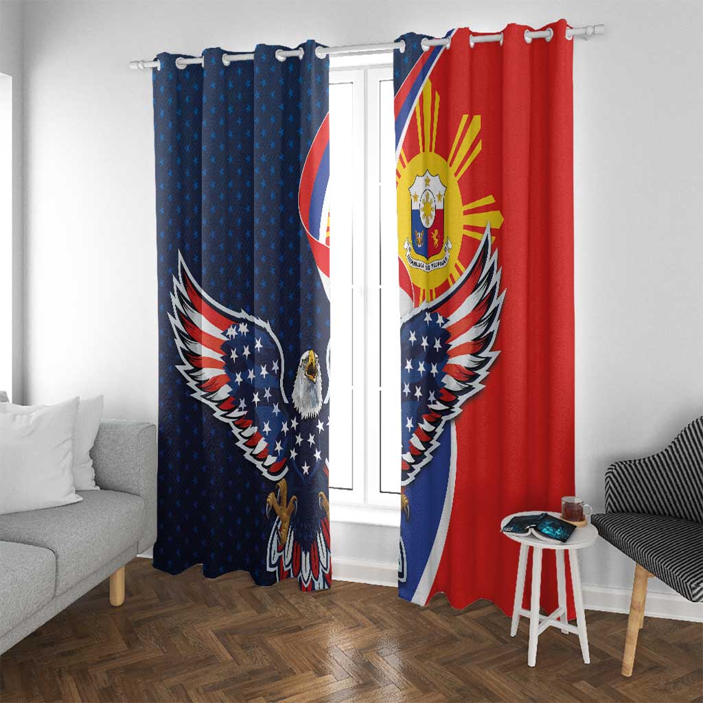 Filipino American History Month Window Curtain USA Eagle and Philippines Sun Symbol with National Flag - Wonder Print Shop