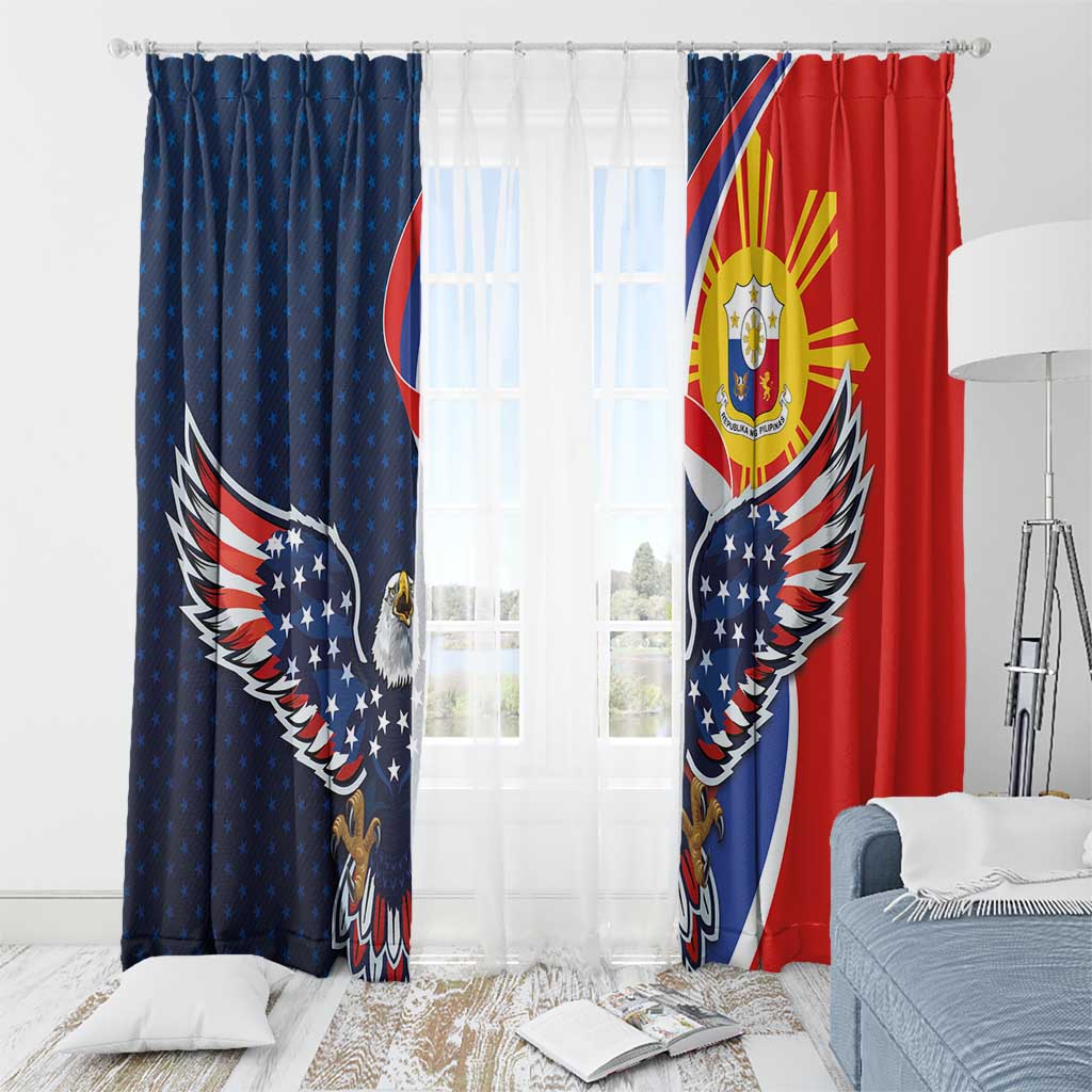 Filipino American History Month Window Curtain USA Eagle and Philippines Sun Symbol with National Flag - Wonder Print Shop