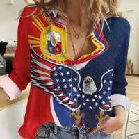 Filipino American History Month Women Casual Shirt USA Eagle and Philippines Sun Symbol with National Flag - Wonder Print Shop