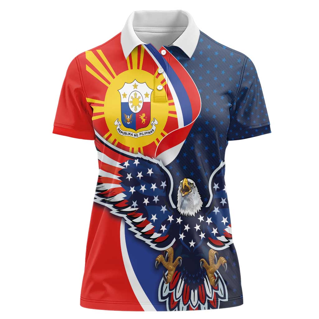 Filipino American History Month Women Polo Shirt USA Eagle and Philippines Sun Symbol with National Flag - Wonder Print Shop