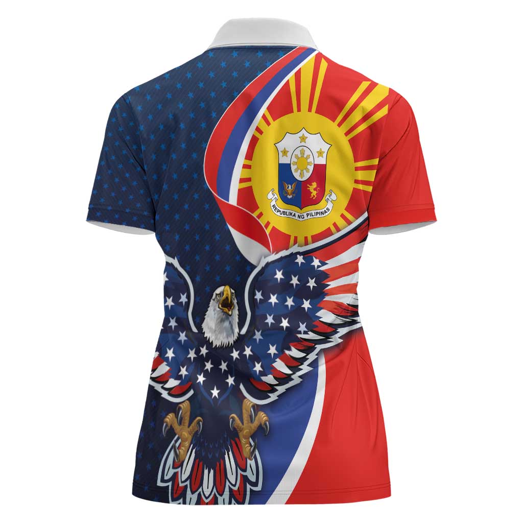 Filipino American History Month Women Polo Shirt USA Eagle and Philippines Sun Symbol with National Flag - Wonder Print Shop