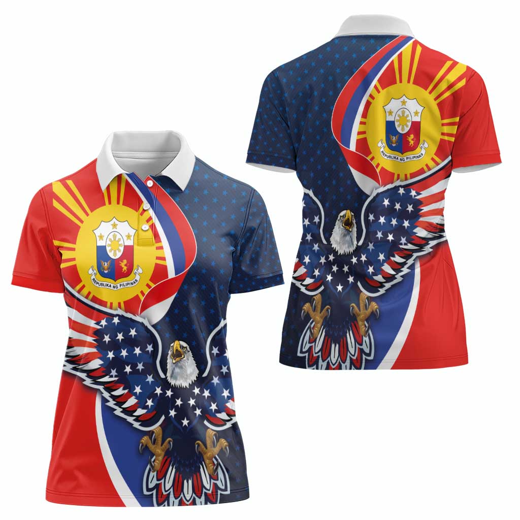 Filipino American History Month Women Polo Shirt USA Eagle and Philippines Sun Symbol with National Flag - Wonder Print Shop