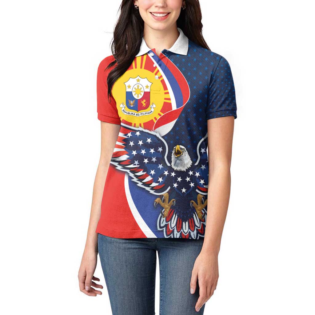 Filipino American History Month Women Polo Shirt USA Eagle and Philippines Sun Symbol with National Flag - Wonder Print Shop