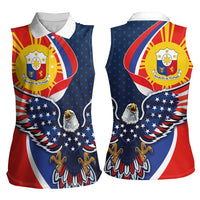 Filipino American History Month Women Sleeveless Polo Shirt USA Eagle and Philippines Sun Symbol with National Flag - Wonder Print Shop
