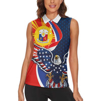 Filipino American History Month Women Sleeveless Polo Shirt USA Eagle and Philippines Sun Symbol with National Flag - Wonder Print Shop