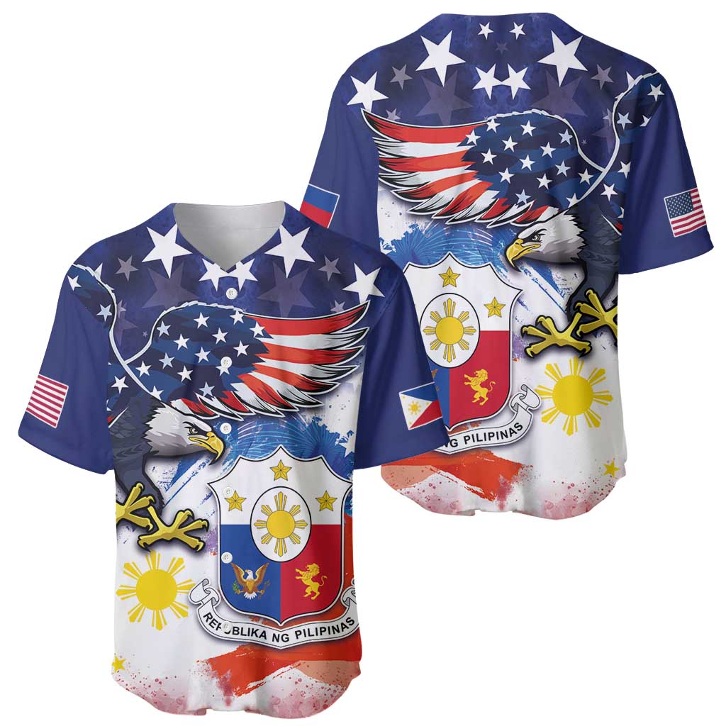 Filipino American History Month Baseball Jersey USA Eagle and Philippines Coat of Arms Symbol with National Flag - Wonder Print Shop