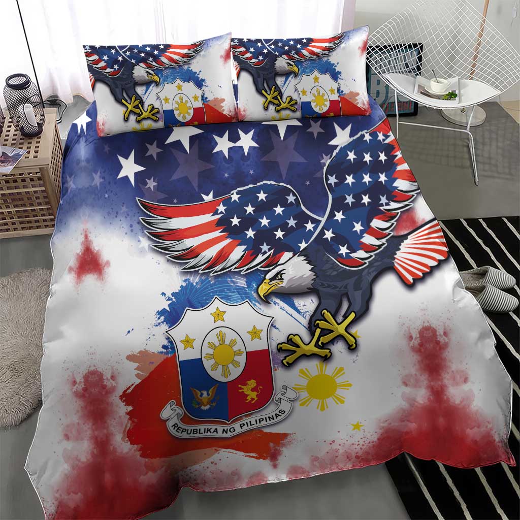 Filipino American History Month Bedding Set USA Eagle and Philippines Coat of Arms Symbol with National Flag - Wonder Print Shop