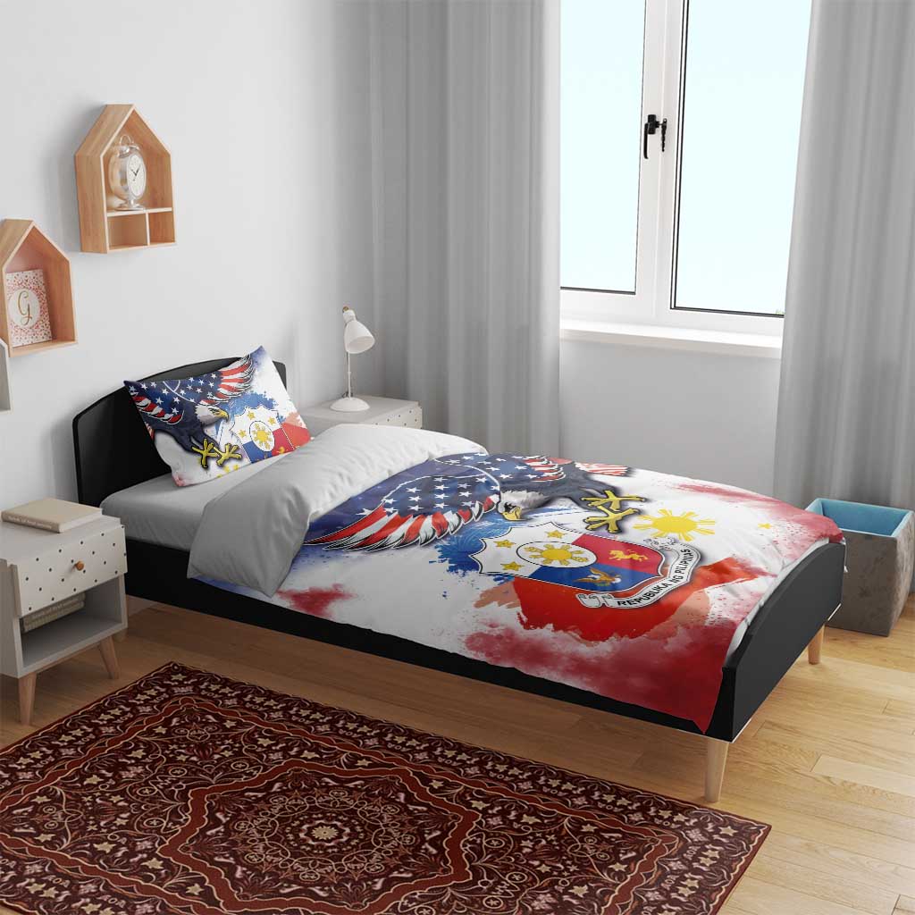 Filipino American History Month Bedding Set USA Eagle and Philippines Coat of Arms Symbol with National Flag - Wonder Print Shop