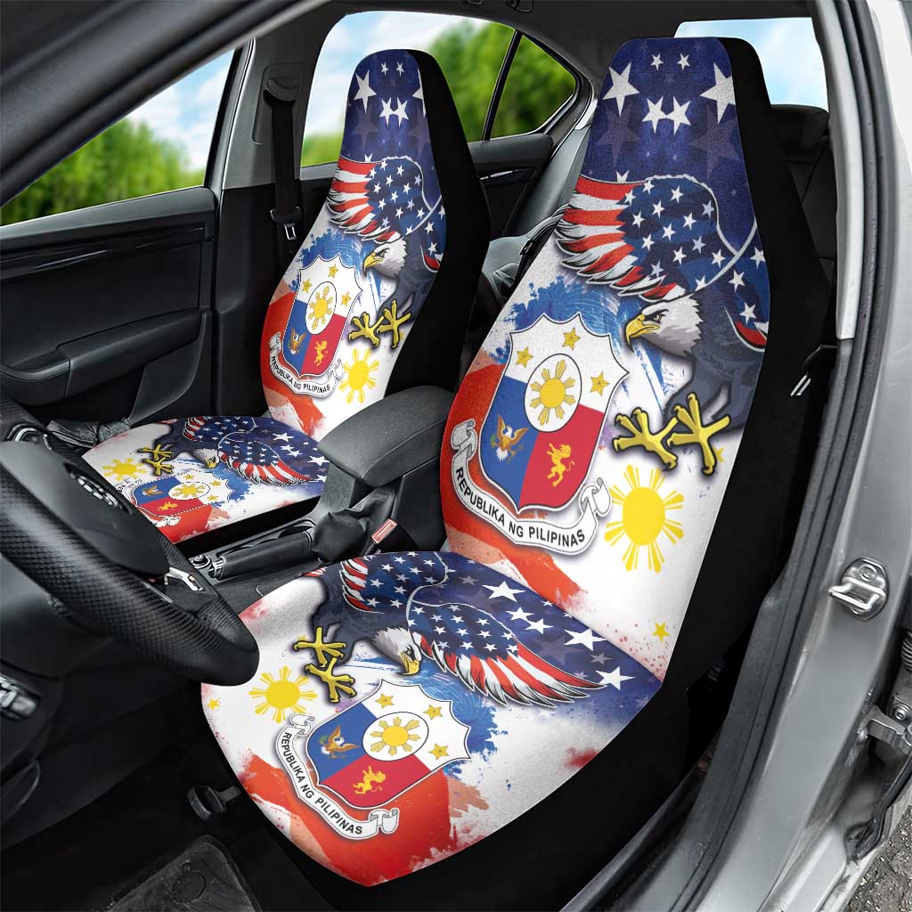 Filipino American History Month Car Seat Cover USA Eagle and Philippines Coat of Arms Symbol with National Flag - Wonder Print Shop