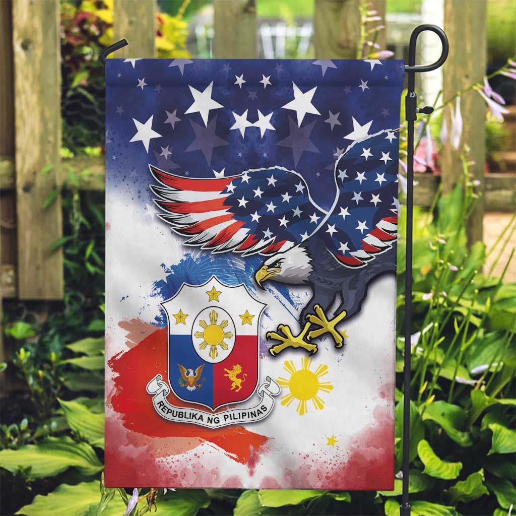 Filipino American History Month Garden Flag USA Eagle and Philippines Coat of Arms Symbol with National Flag - Wonder Print Shop