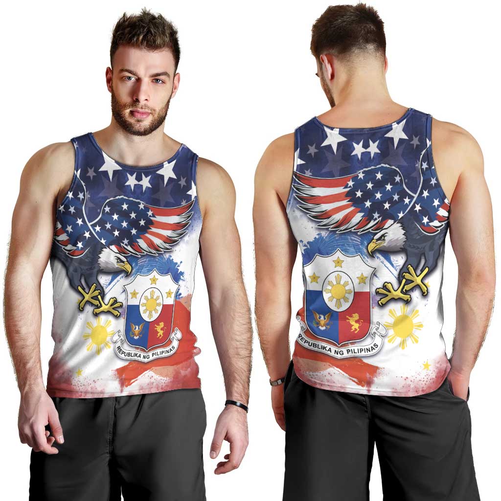 Filipino American History Month Men Tank Top USA Eagle and Philippines Coat of Arms Symbol with National Flag - Wonder Print Shop