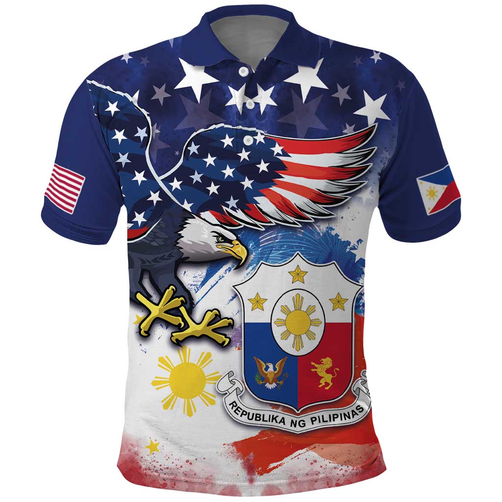 Filipino American History Month Polo Shirt USA Eagle and Philippines Coat of Arms Symbol with National Flag - Wonder Print Shop