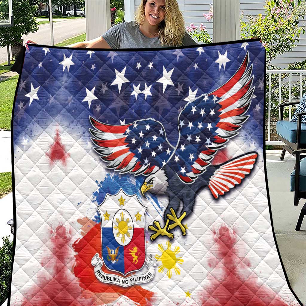Filipino American History Month Quilt USA Eagle and Philippines Coat of Arms Symbol with National Flag - Wonder Print Shop