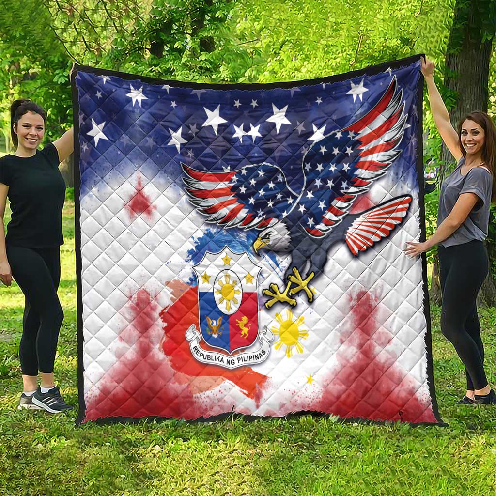 Filipino American History Month Quilt USA Eagle and Philippines Coat of Arms Symbol with National Flag - Wonder Print Shop
