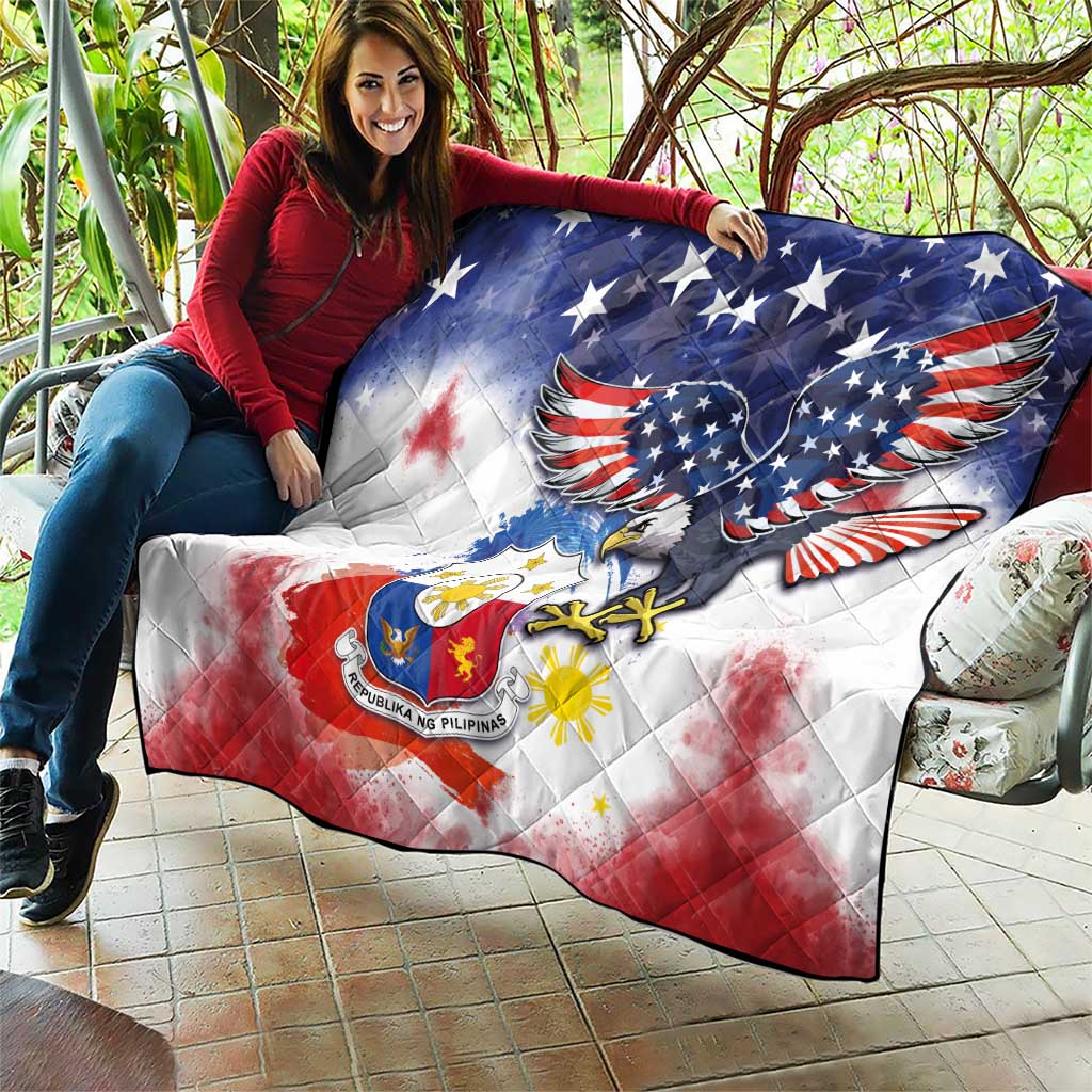 Filipino American History Month Quilt USA Eagle and Philippines Coat of Arms Symbol with National Flag - Wonder Print Shop