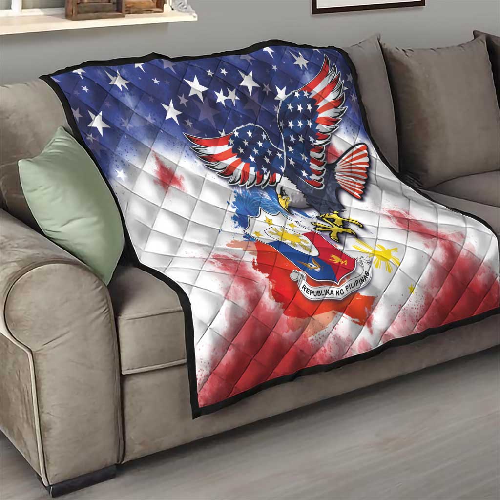 Filipino American History Month Quilt USA Eagle and Philippines Coat of Arms Symbol with National Flag - Wonder Print Shop