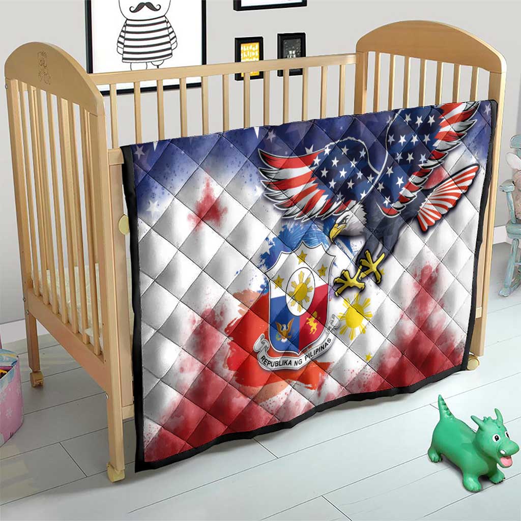 Filipino American History Month Quilt USA Eagle and Philippines Coat of Arms Symbol with National Flag - Wonder Print Shop