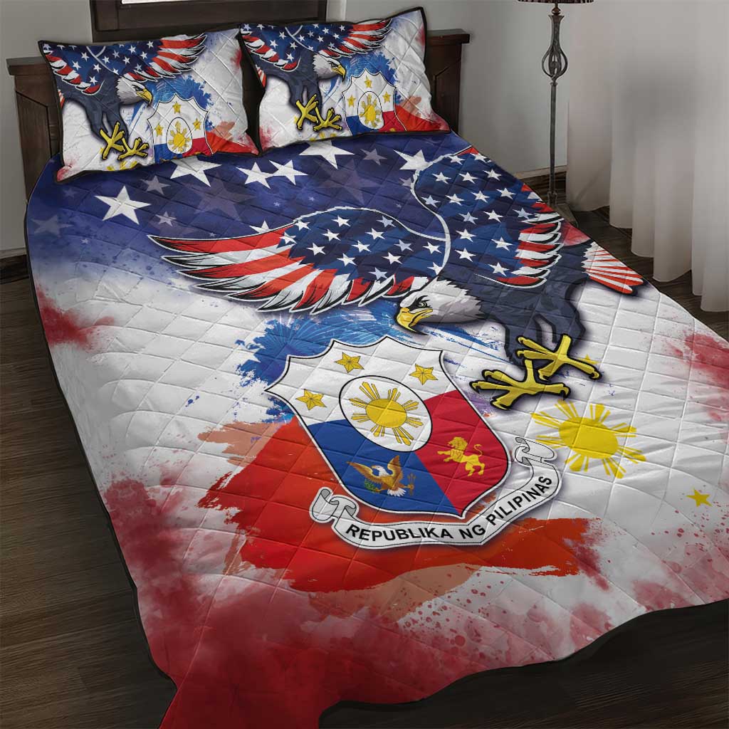 Filipino American History Month Quilt Bed Set USA Eagle and Philippines Coat of Arms Symbol with National Flag - Wonder Print Shop