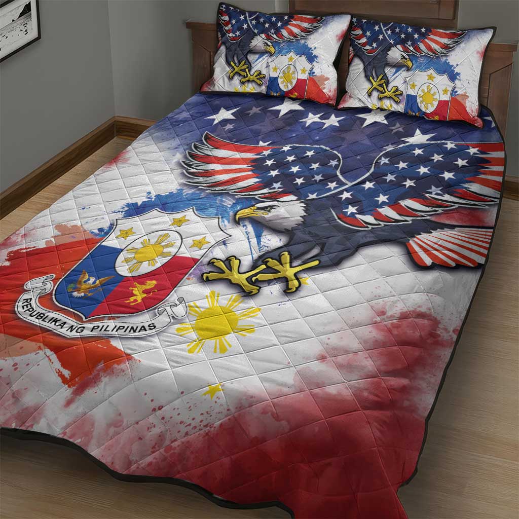 Filipino American History Month Quilt Bed Set USA Eagle and Philippines Coat of Arms Symbol with National Flag - Wonder Print Shop