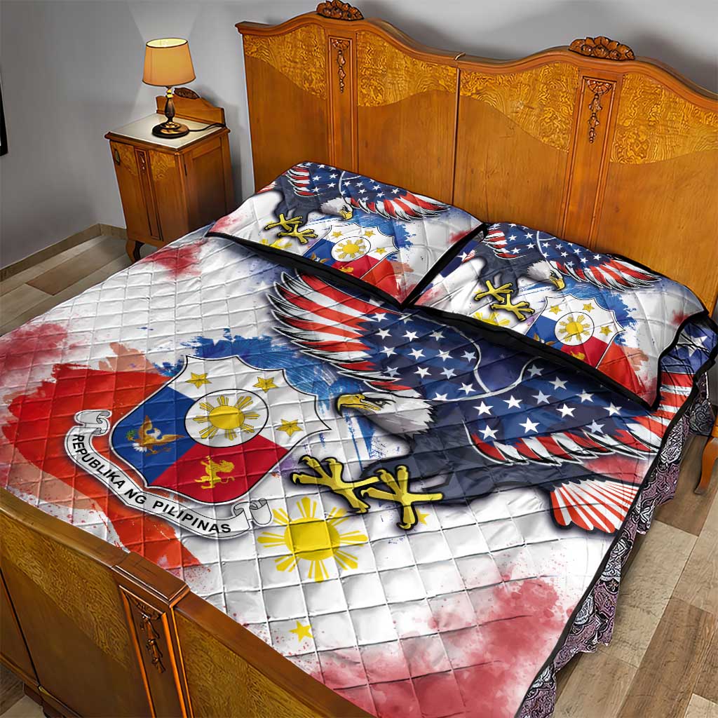 Filipino American History Month Quilt Bed Set USA Eagle and Philippines Coat of Arms Symbol with National Flag - Wonder Print Shop